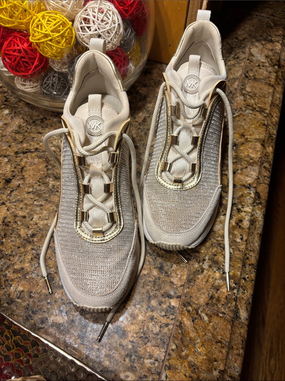 Micheal Kors cream and gold lace up hidden platform sneakers - Picture 9 of 9